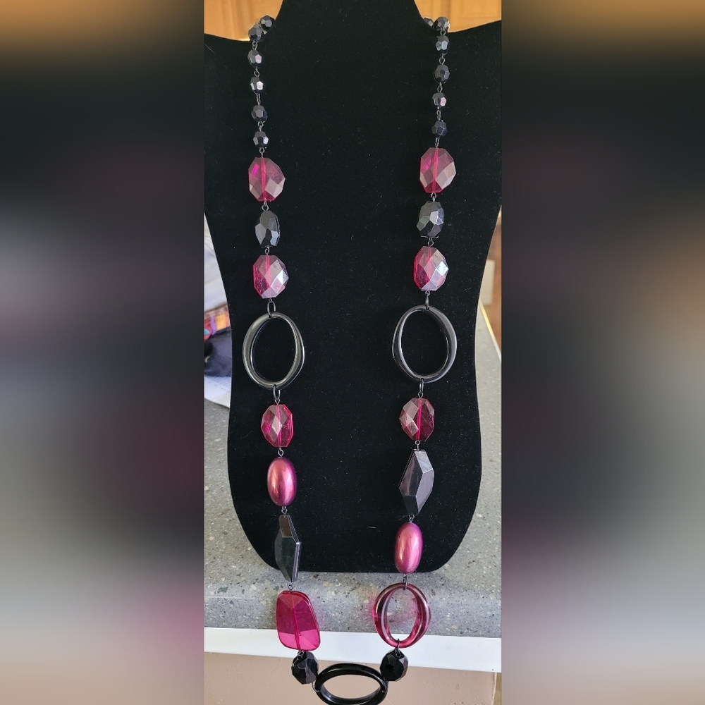 Chic Black and Pink Beaded Necklace By NY
